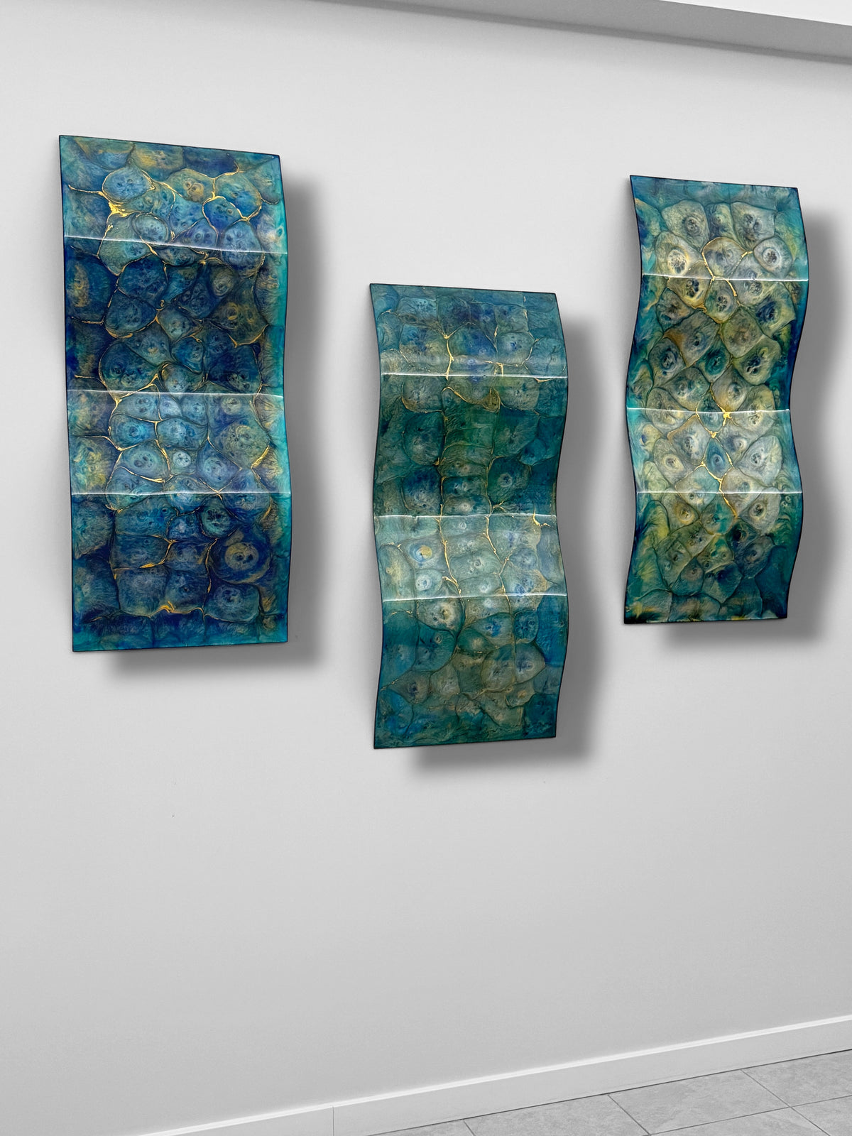 Hookipa Shadows indv 48x19” — handmade sculptural art by Julie Scheyer, Maui (view 1)