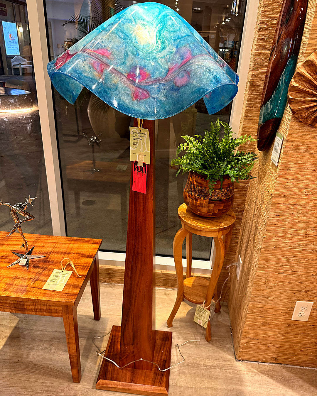 "Pua Hihia" sculptural lighted art lampshade by Julie Scheyer