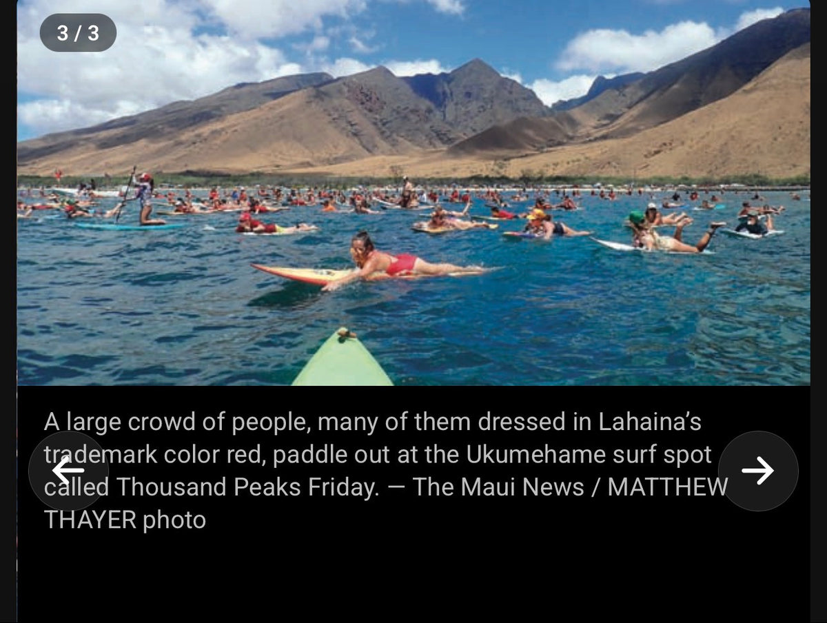 Lahaina memorial paddle-out at Ukumehame (The Maui News / Matthew Thayer)